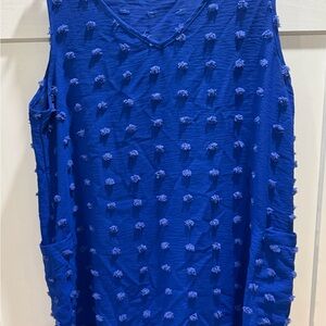 Blue Textured Sleeveless Beach Cover Up
